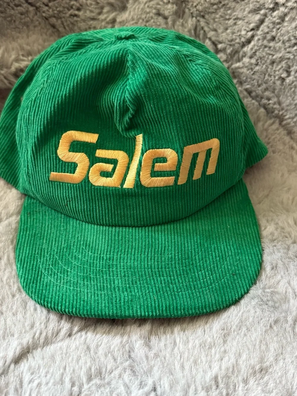Vintage Gold Medal Salem Embroidered Green Corduroy Snap Back Hat